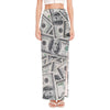 US Dollar Pattern Print High Slit Maxi Skirt