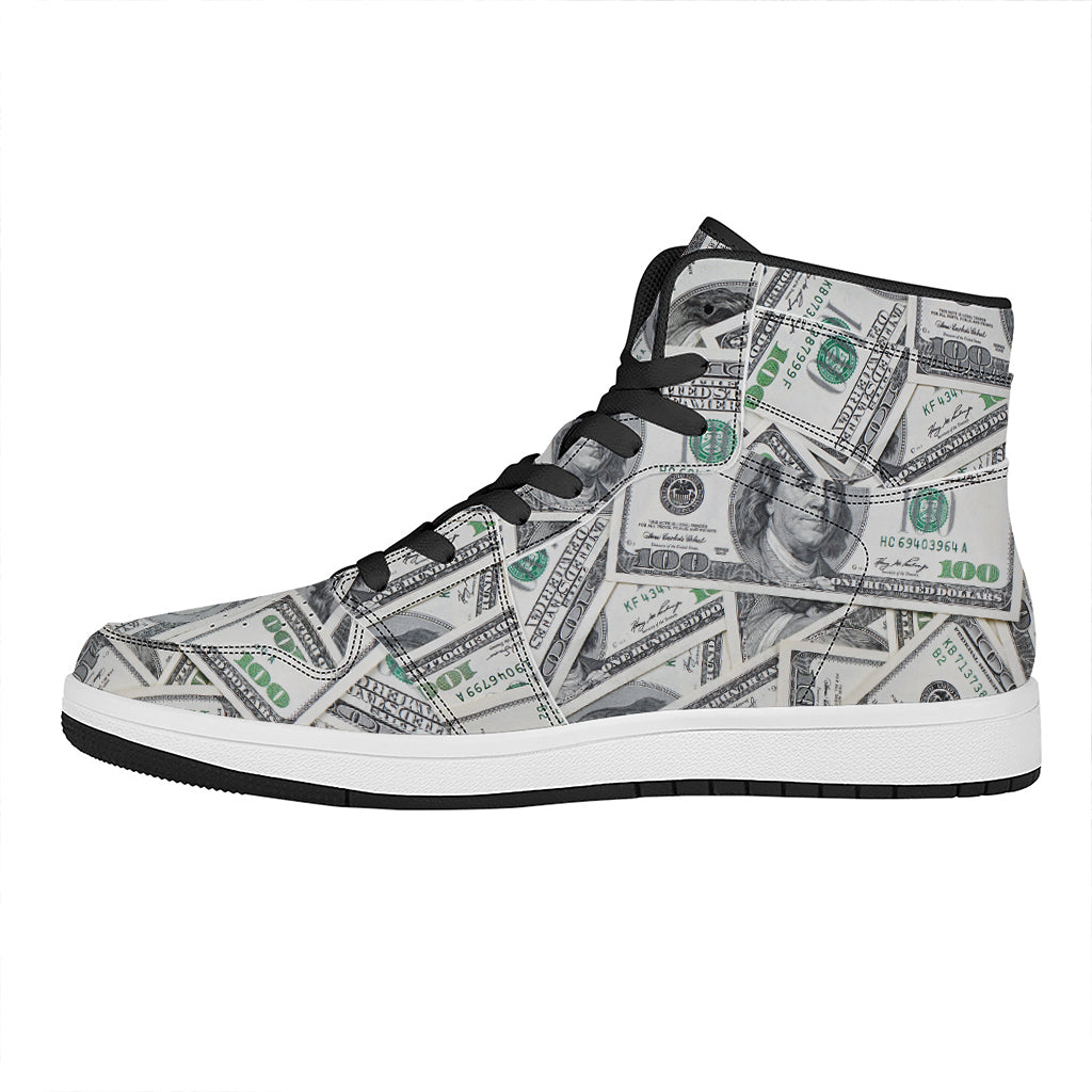 US Dollar Pattern Print High Top Leather Sneakers