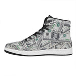 US Dollar Pattern Print High Top Leather Sneakers