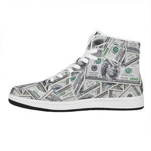 US Dollar Pattern Print High Top Leather Sneakers