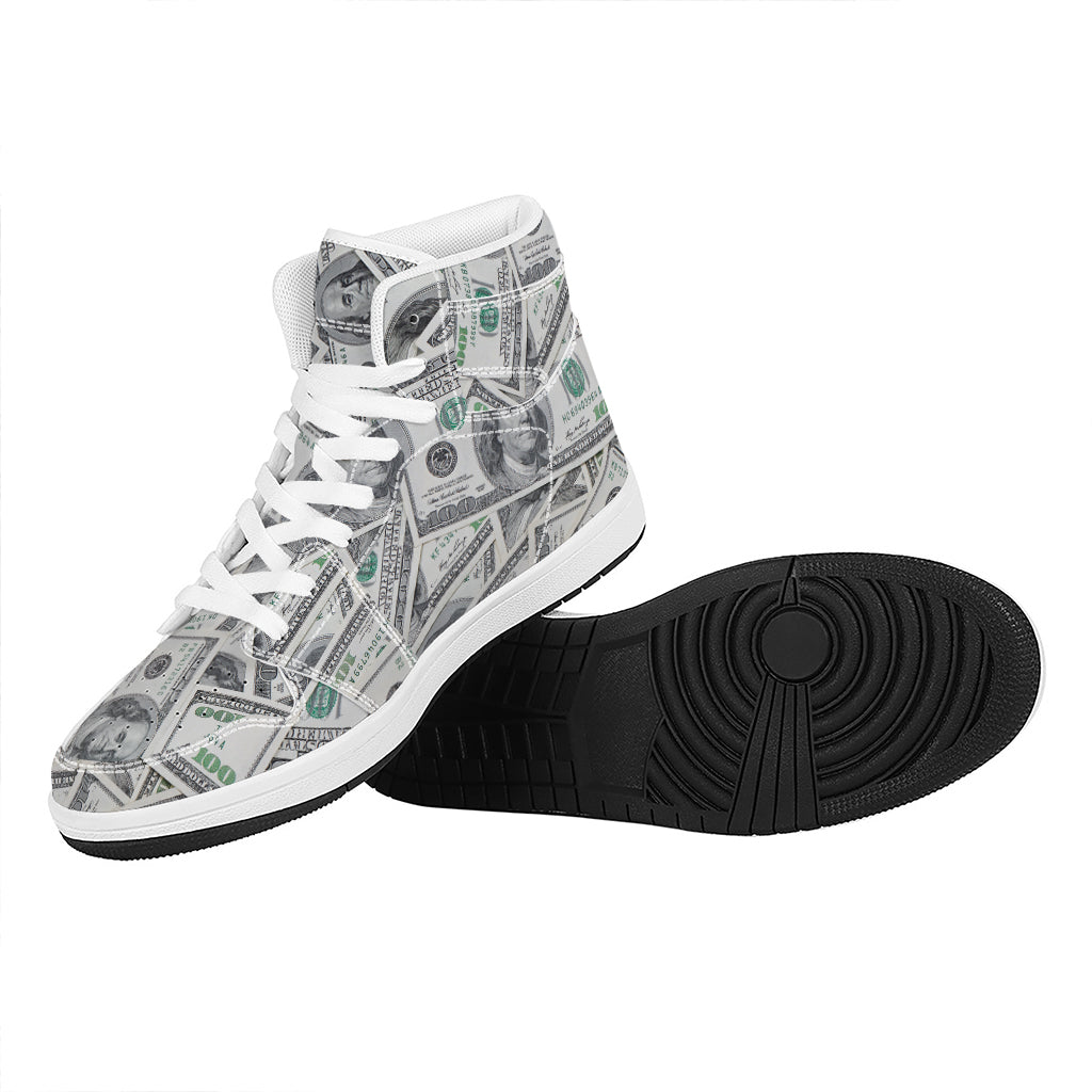 US Dollar Pattern Print High Top Leather Sneakers