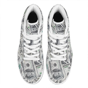 US Dollar Pattern Print High Top Leather Sneakers