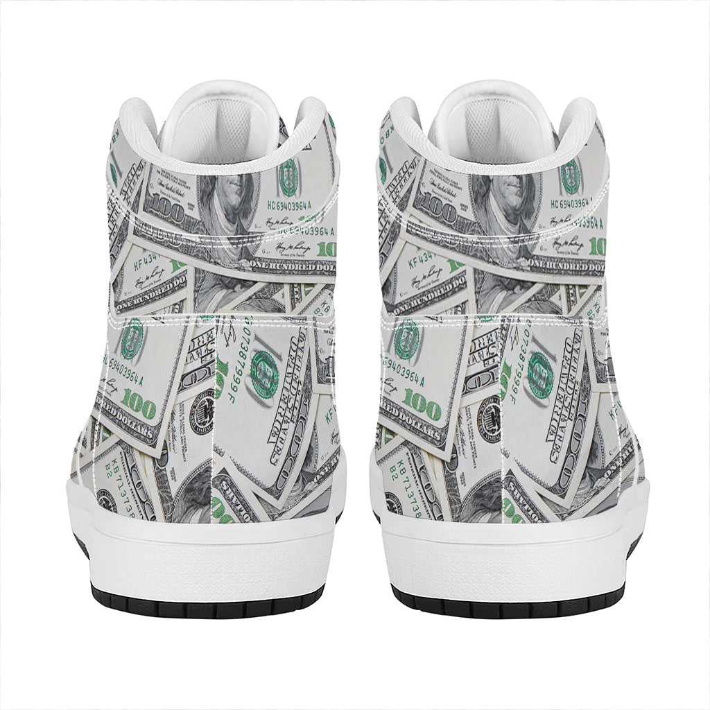 US Dollar Pattern Print High Top Leather Sneakers