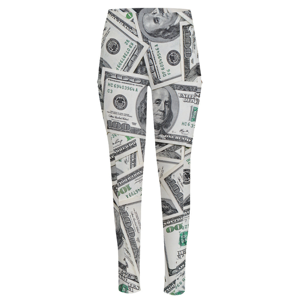 US Dollar Pattern Print High-Waisted Pocket Leggings