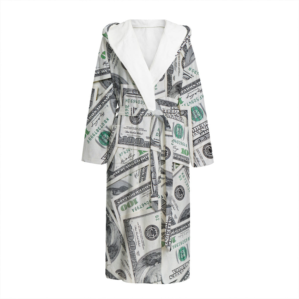 US Dollar Pattern Print Hooded Bathrobe