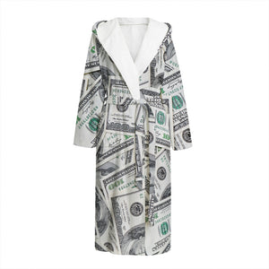 US Dollar Pattern Print Hooded Bathrobe