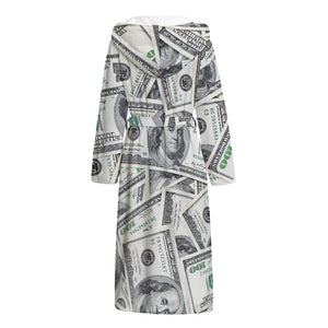 US Dollar Pattern Print Hooded Bathrobe