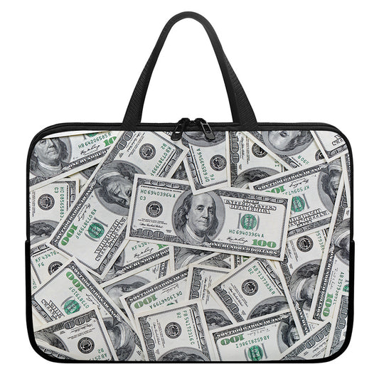 US Dollar Pattern Print Laptop Sleeve With Handle
