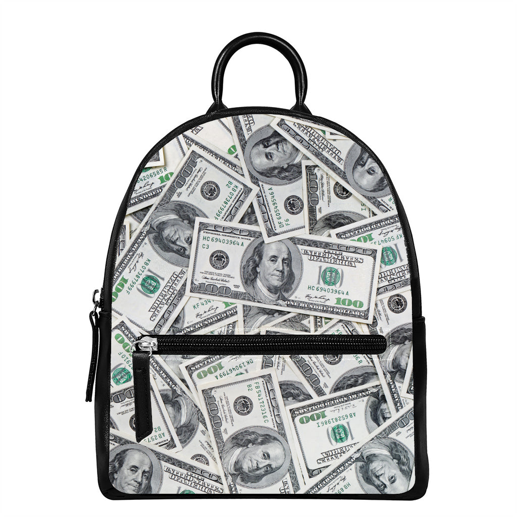 US Dollar Pattern Print Leather Backpack