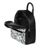 US Dollar Pattern Print Leather Backpack