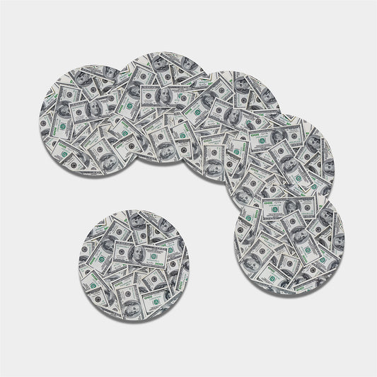 US Dollar Pattern Print Leather Coaster Set