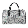 US Dollar Pattern Print Leather Duffel Bag