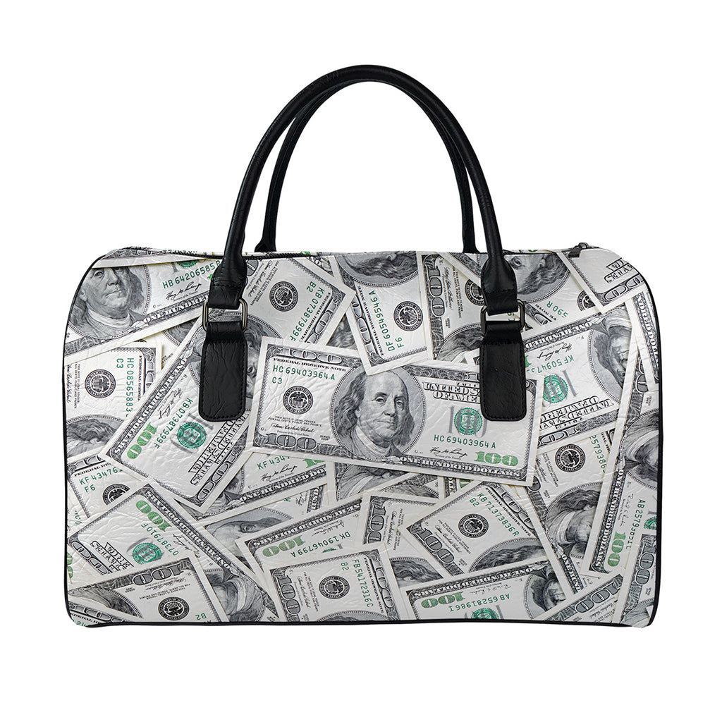 US Dollar Pattern Print Leather Duffle Bag