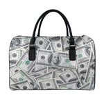 US Dollar Pattern Print Leather Duffle Bag