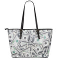 US Dollar Pattern Print Leather Tote Bag With Zipper