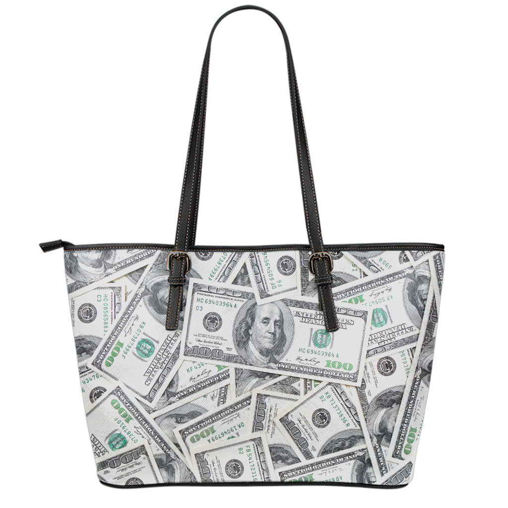 US Dollar Pattern Print Leather Tote Bag