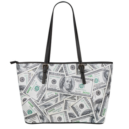 US Dollar Pattern Print Leather Tote Bag
