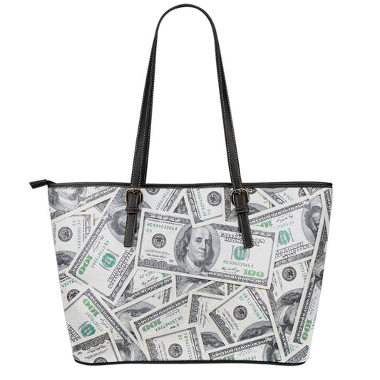 US Dollar Pattern Print Leather Tote Bag