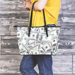 US Dollar Pattern Print Leather Tote Bag