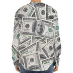 US Dollar Pattern Print Long Sleeve Baseball Jersey