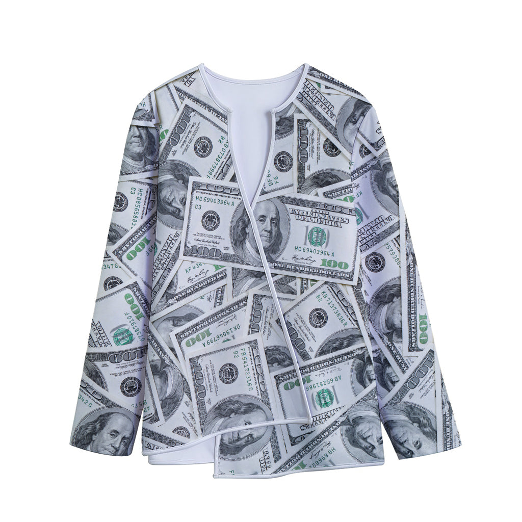 US Dollar Pattern Print Long Sleeve Short Coat