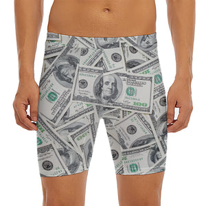 US Dollar Pattern Print Men's Long Boxer Briefs