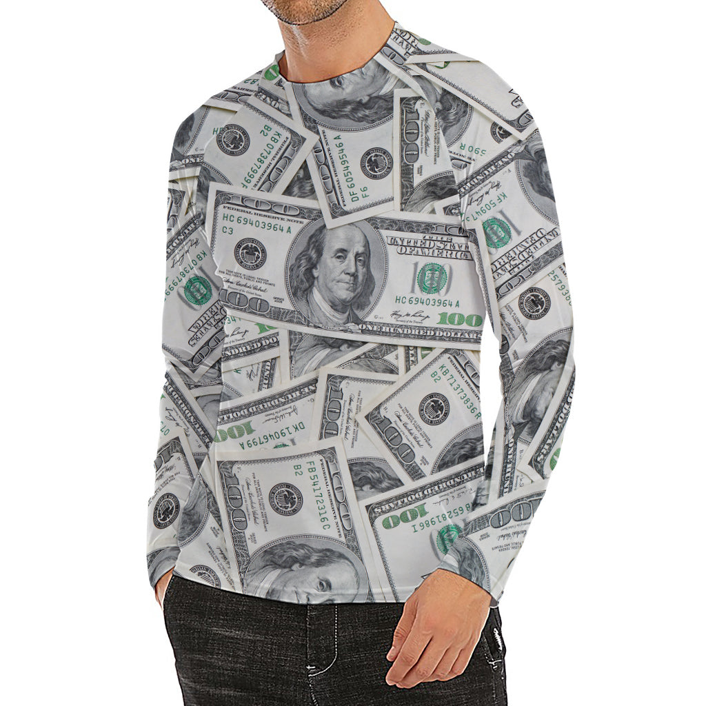 US Dollar Pattern Print Men's Long Sleeve Rash Guard