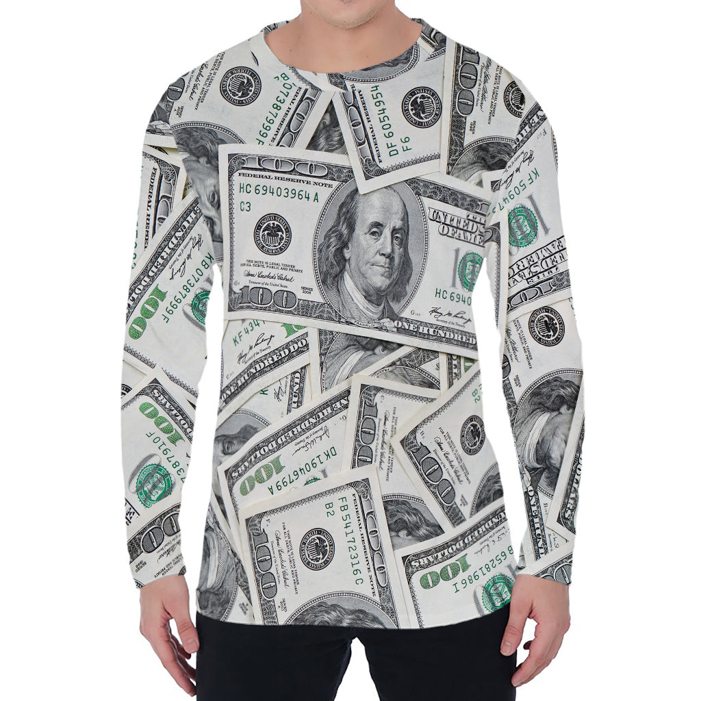 US Dollar Pattern Print Men's Long Sleeve T-Shirt