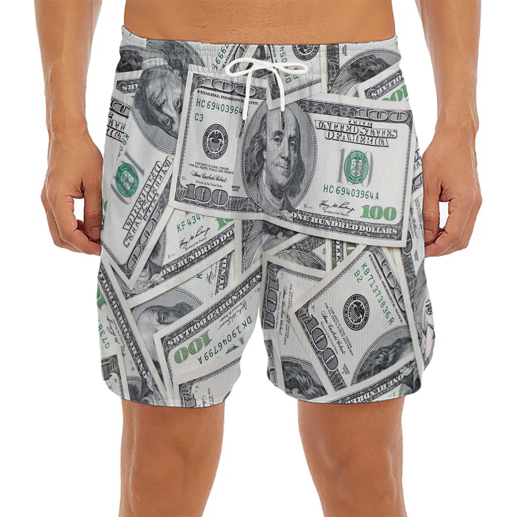 US Dollar Pattern Print Men's Split Running Shorts