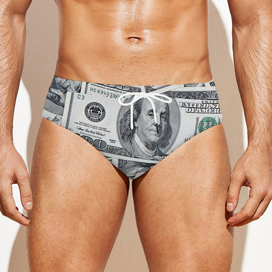 US Dollar Pattern Print Men's Swim Briefs