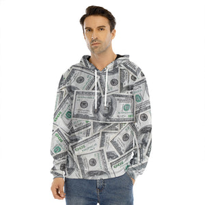 US Dollar Pattern Print Men's Velvet Pullover Hoodie