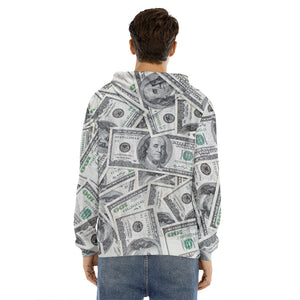 US Dollar Pattern Print Men's Velvet Pullover Hoodie