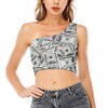 US Dollar Pattern Print One Shoulder Crop Top