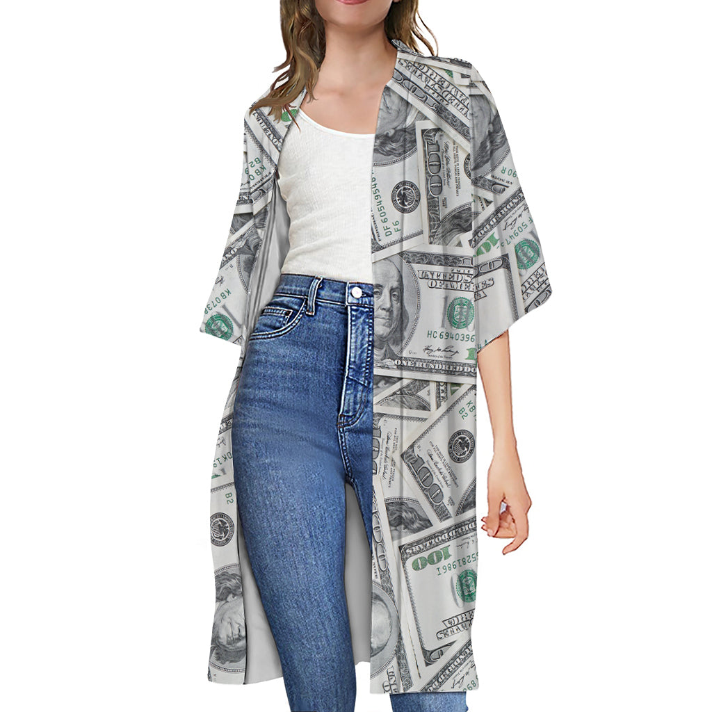 US Dollar Pattern Print Open Front Beach Cover Up