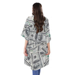 US Dollar Pattern Print Open Front Beach Cover Up