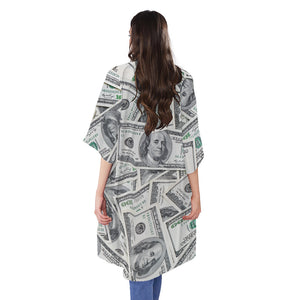 US Dollar Pattern Print Open Front Beach Cover Up