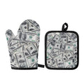 US Dollar Pattern Print Oven Mitt And Pot Holder Set