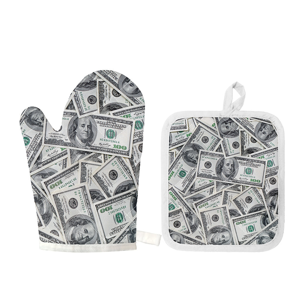 US Dollar Pattern Print Oven Mitt And Pot Holder Set
