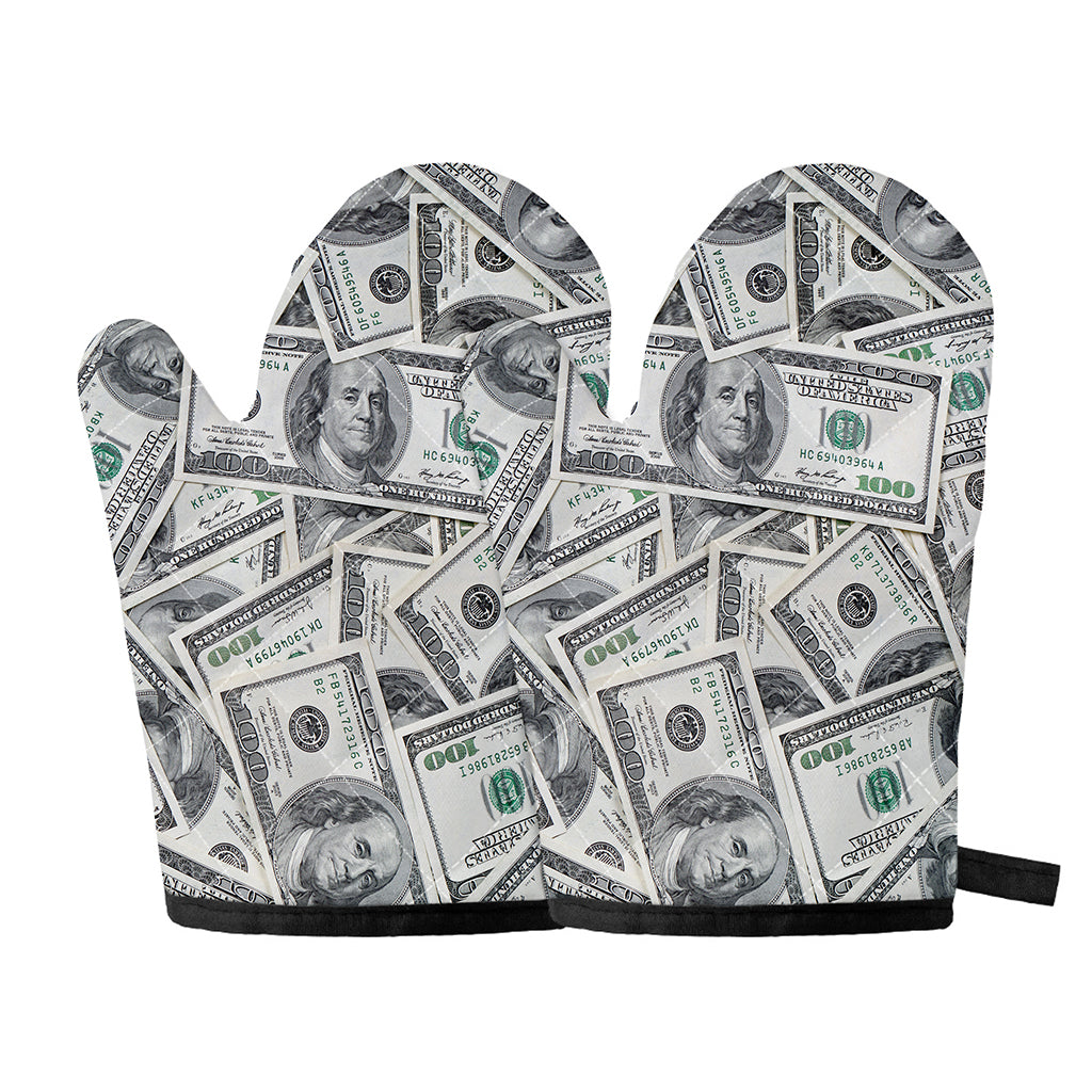 US Dollar Pattern Print Oven Mitts