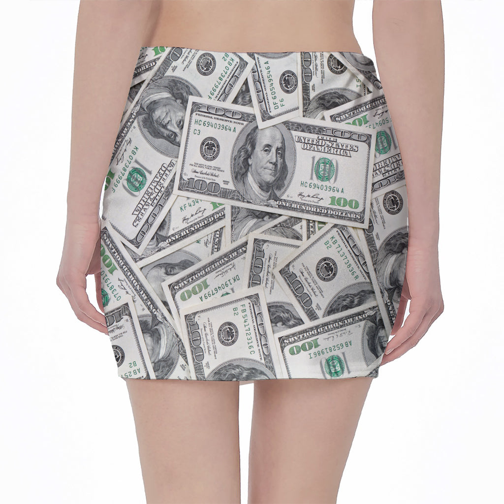 US Dollar Pattern Print Pencil Mini Skirt