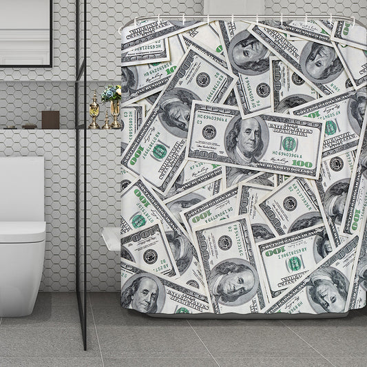 US Dollar Pattern Print Polyester Shower Curtain