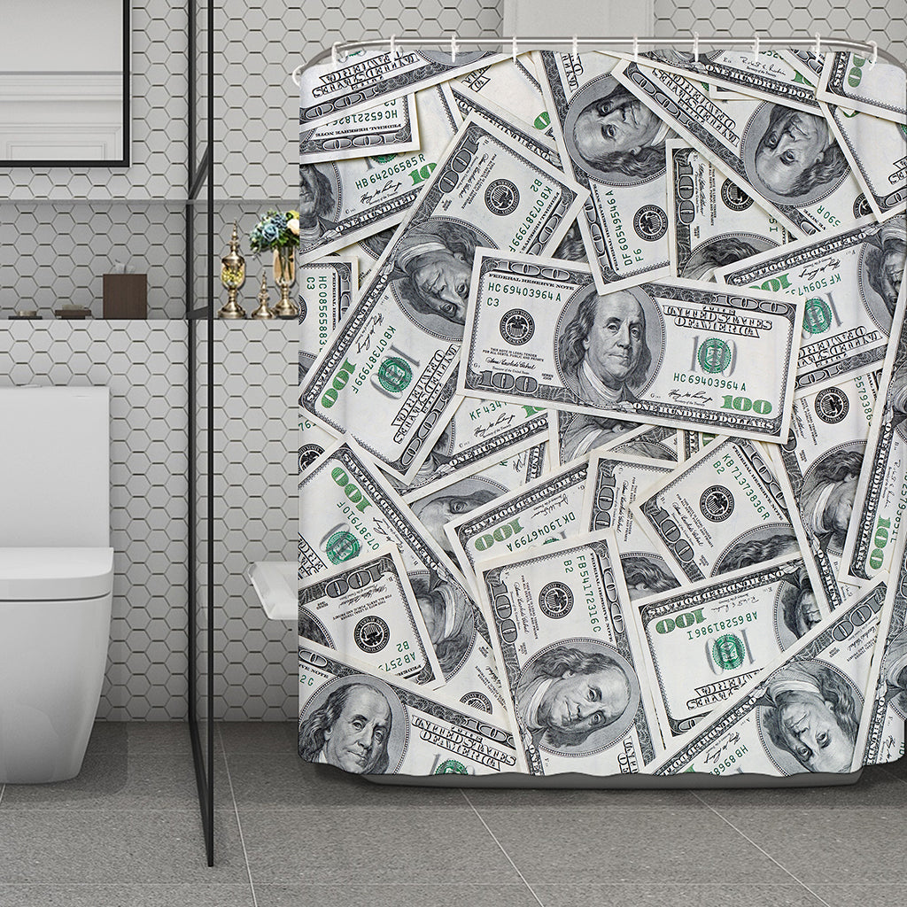 US Dollar Pattern Print Polyester Shower Curtain