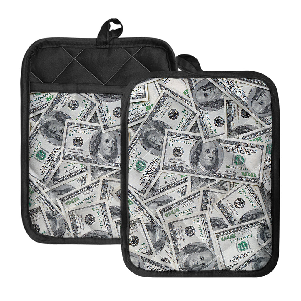 US Dollar Pattern Print Pot Holders With Pocket