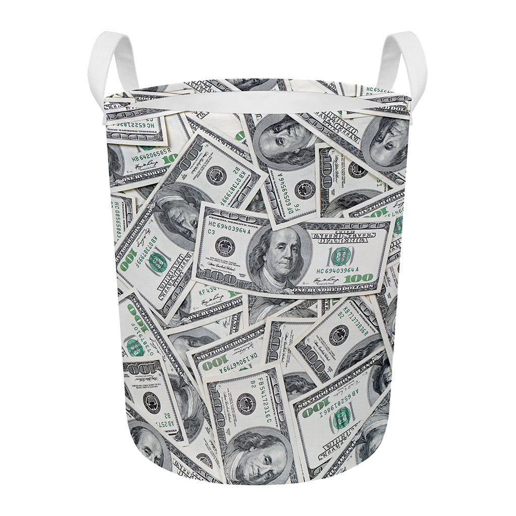 US Dollar Pattern Print Round Laundry Basket