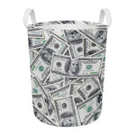 US Dollar Pattern Print Round Laundry Basket