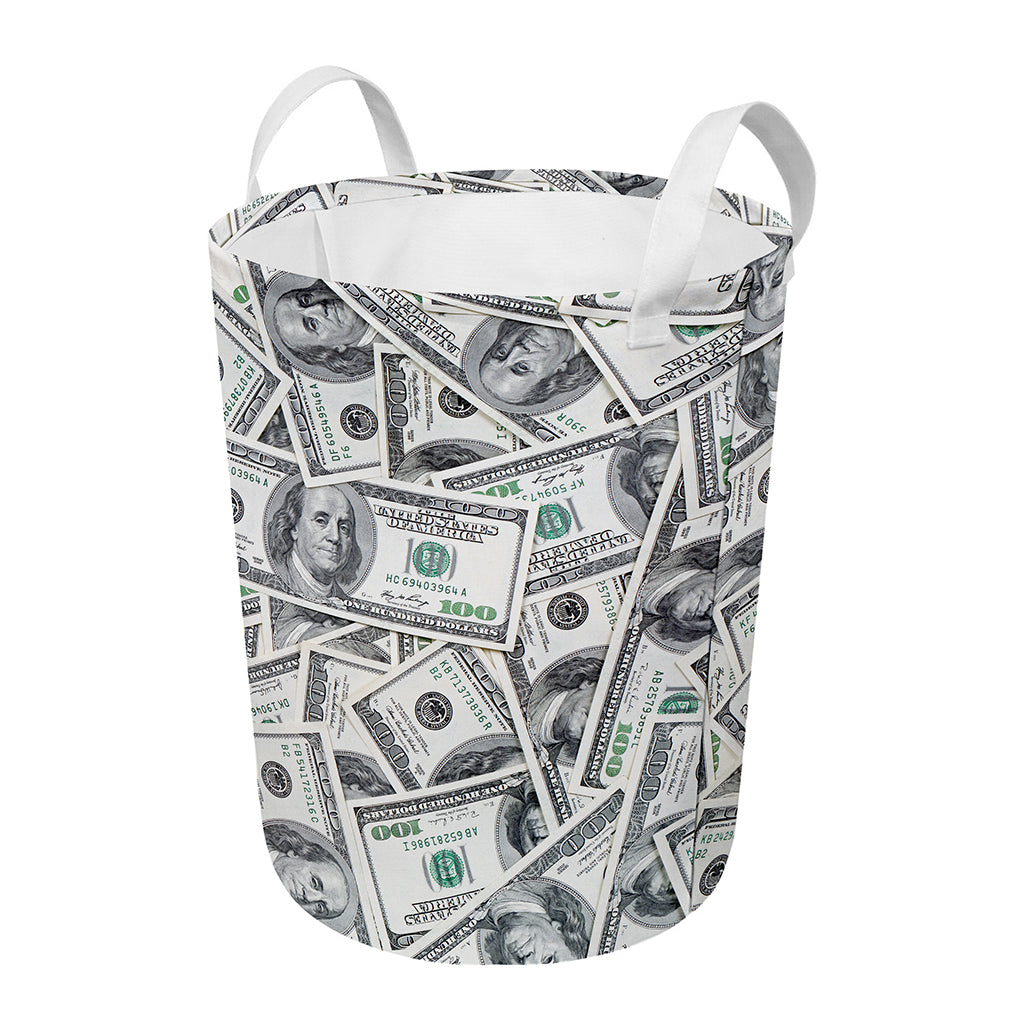 US Dollar Pattern Print Round Laundry Basket