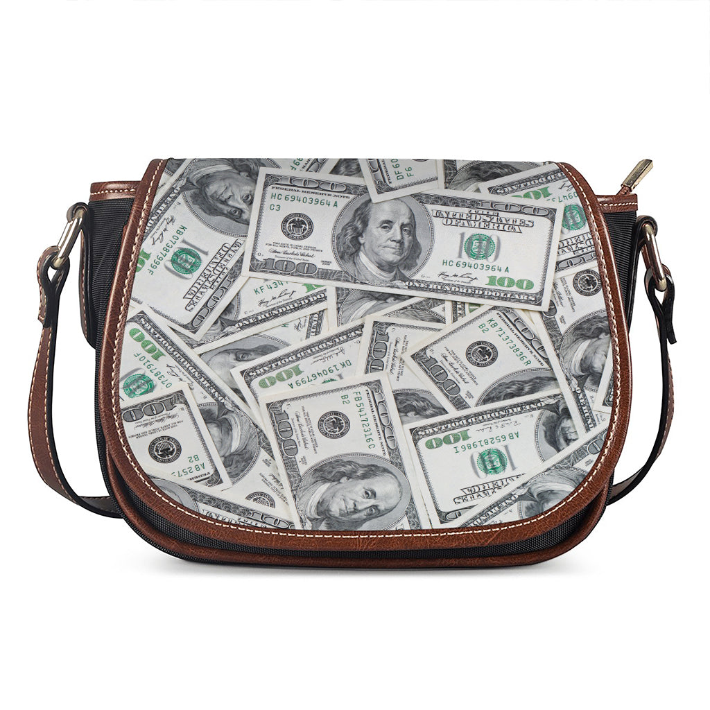 US Dollar Pattern Print Saddle Bag