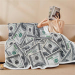 US Dollar Pattern Print Sherpa Blanket