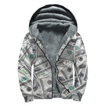 US Dollar Pattern Print Sherpa Lined Zip Up Hoodie