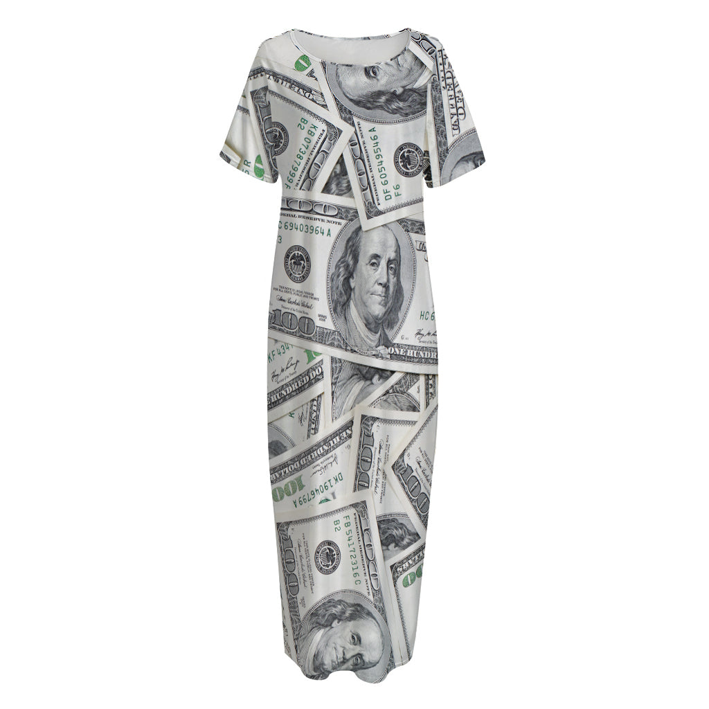 US Dollar Pattern Print Short Sleeve Long Nightdress